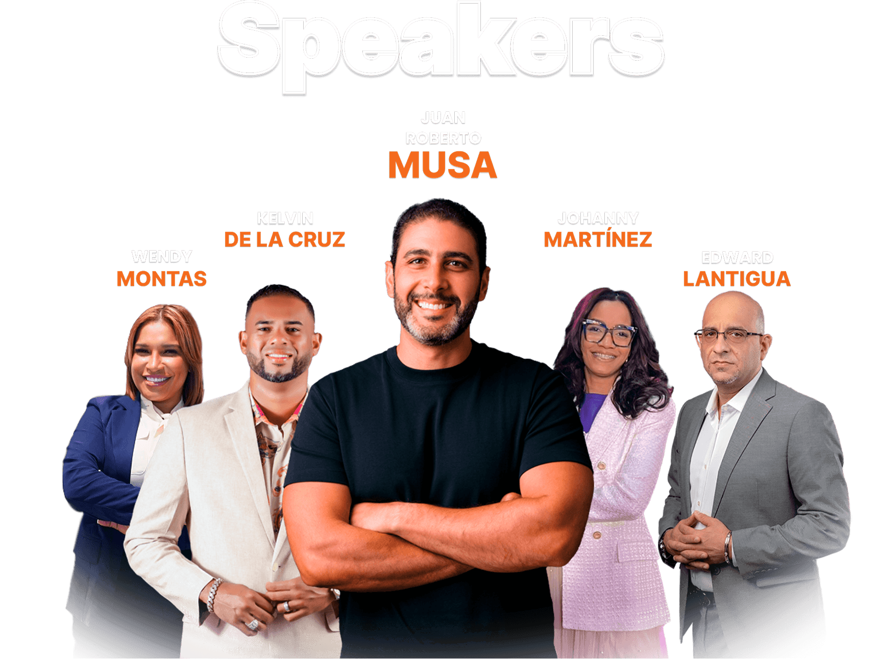 Speakers confirmados y por revelar en el Business Summit — algunos rostros ocultos tras un signo de interrogación.